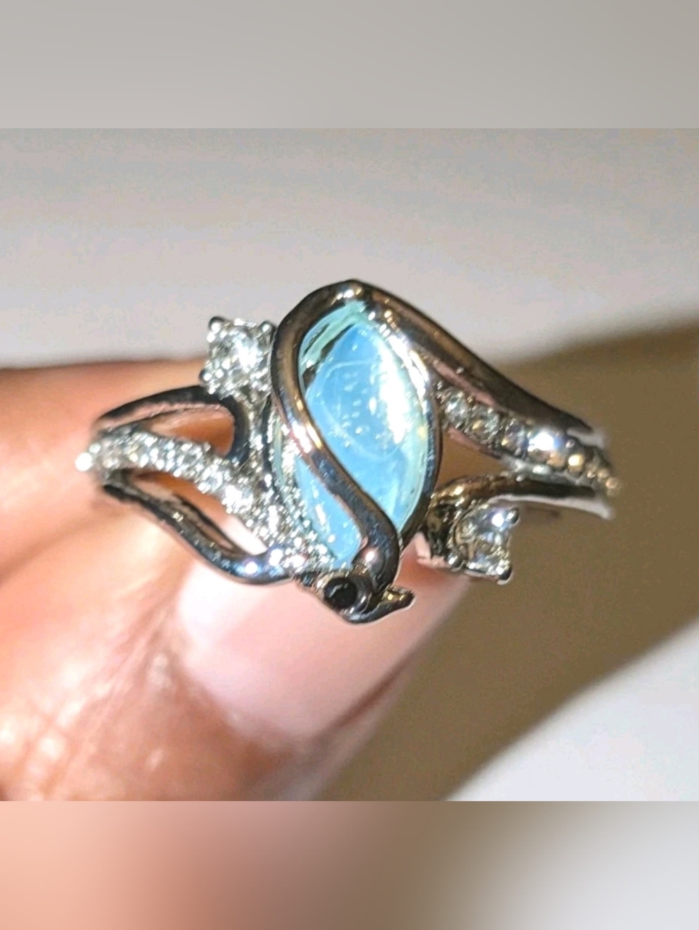 Quality Mystic Ladie's 925 Silver Moonstone Simulated Diamond Wedding Ring Sz 9